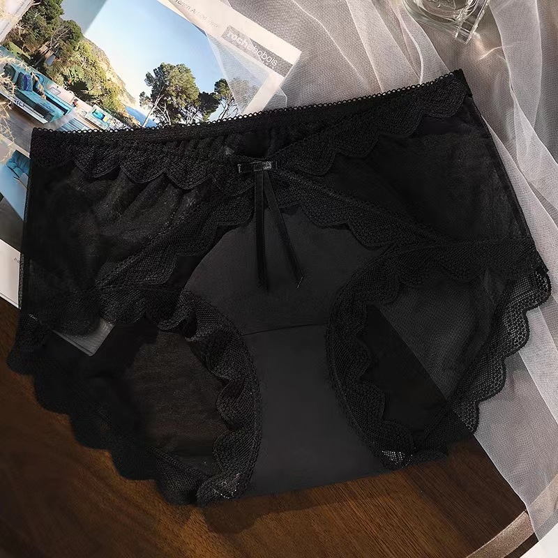 Ženske gaćice srednjeg struka, plus veličina, ice-silk materijal, čipkasti rub, mekana elastična tkanina