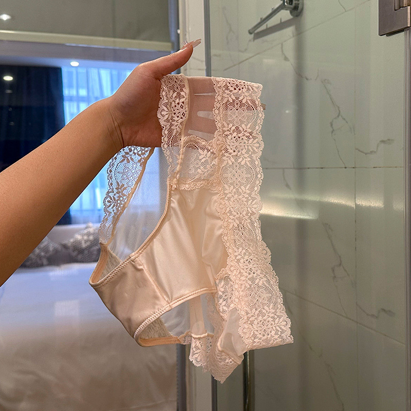 Visokokvalitetan osvježavajući osjećaj — Francuske led silk satin čipkaste gaćice za žene, prozirna zavodljivost, jednostavne jednobojne gaćice