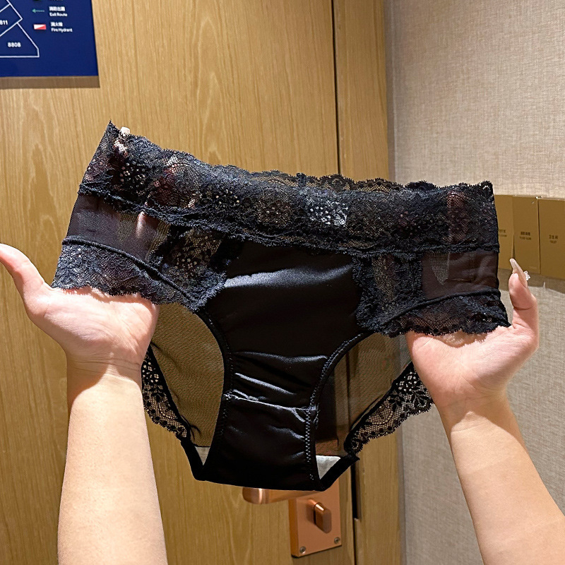 Visokokvalitetan osvježavajući osjećaj — Francuske led silk satin čipkaste gaćice za žene, prozirna zavodljivost, jednostavne jednobojne gaćice