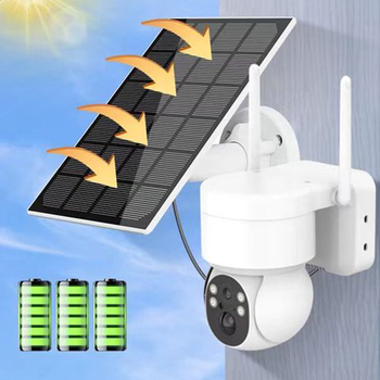 Kis energiafogyasztású napelemes kamera, 4 MP HD, beltéri/kültéri, vezeték nélküli, kettős fényforrás