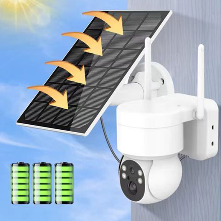 Kis energiafogyasztású napelemes kamera, 4 MP HD, beltéri/kültéri, vezeték nélküli, kettős fényforrás