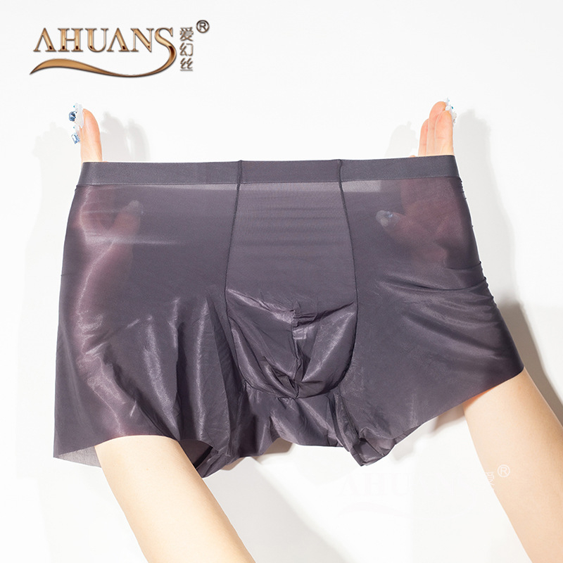 Ahuans Muške 5D svila Ice Silk donje rublje, tanke sjajne najlonske bokserice, srednji pojas
