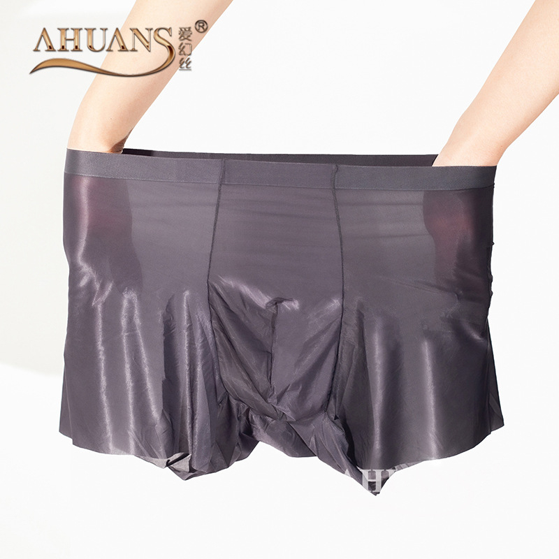 Ahuans Muške 5D svila Ice Silk donje rublje, tanke sjajne najlonske bokserice, srednji pojas