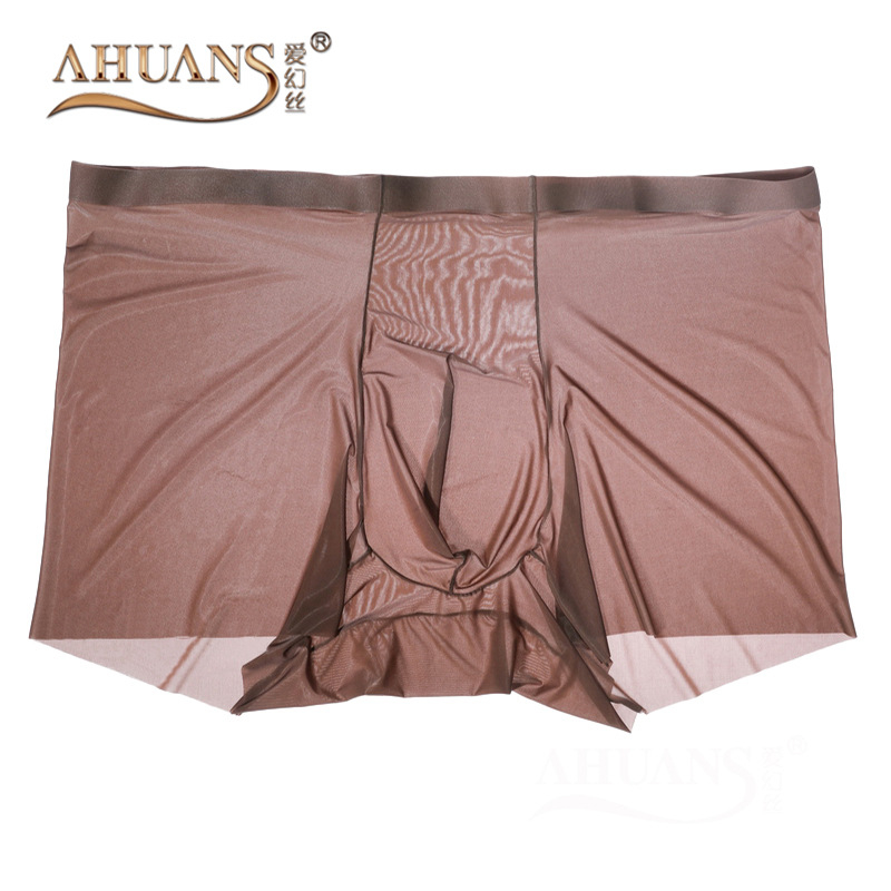 Ahuans Muške 5D svila Ice Silk donje rublje, tanke sjajne najlonske bokserice, srednji pojas
