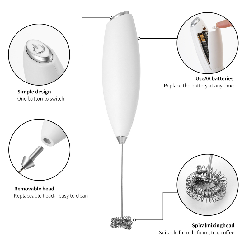 Spumător de lapte portabil, electric, pentru cafea și cofetărie, mixer de bucătărie fără fir, bătător de ouă