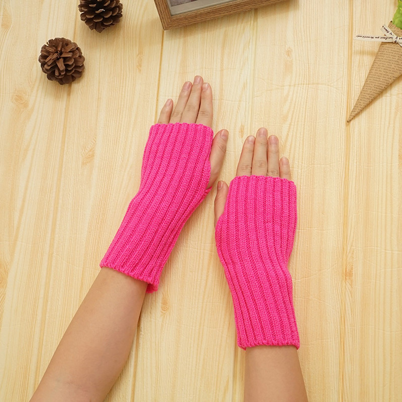 Nova fluorescirajuće plosnato pletena kratka nadlaktna rukavica, korejskog stila, jednostavan elastičan dizajn, s pola prsta za pisanje, topla za jesen i zimu