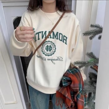Ženski hoodie s fleece podstavom oversize, američki stil, s kapuljačom, okrugli izrez, dugi rukavi, debeli materijal, jesen-zima 2025