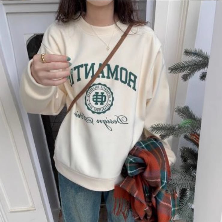 Ženski hoodie s fleece podstavom oversize, američki stil, s kapuljačom, okrugli izrez, dugi rukavi, debeli materijal, jesen-zima 2025