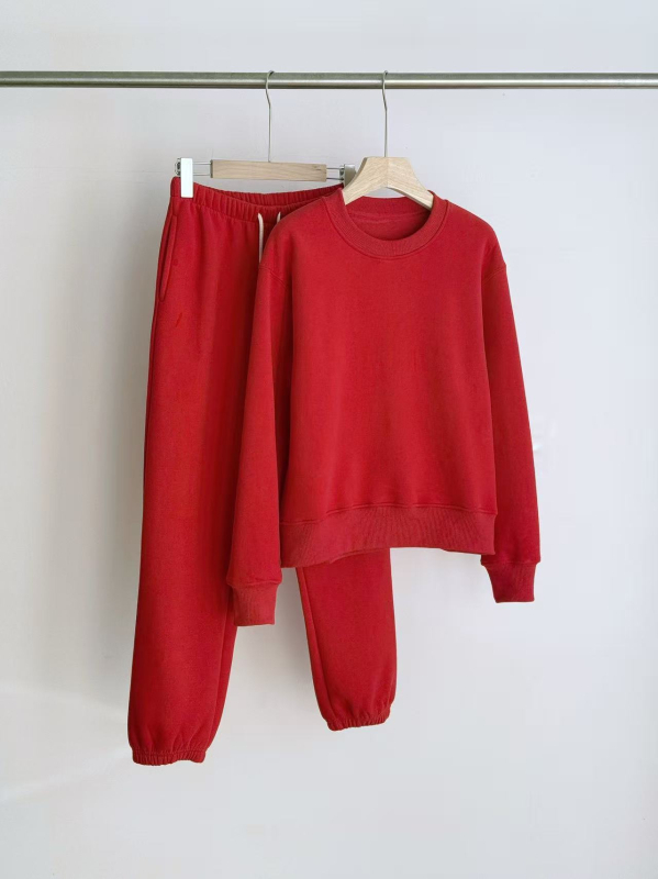 Ženski casual set s flisom, 95% pamuka, top i hlače, jesen-zima 2025