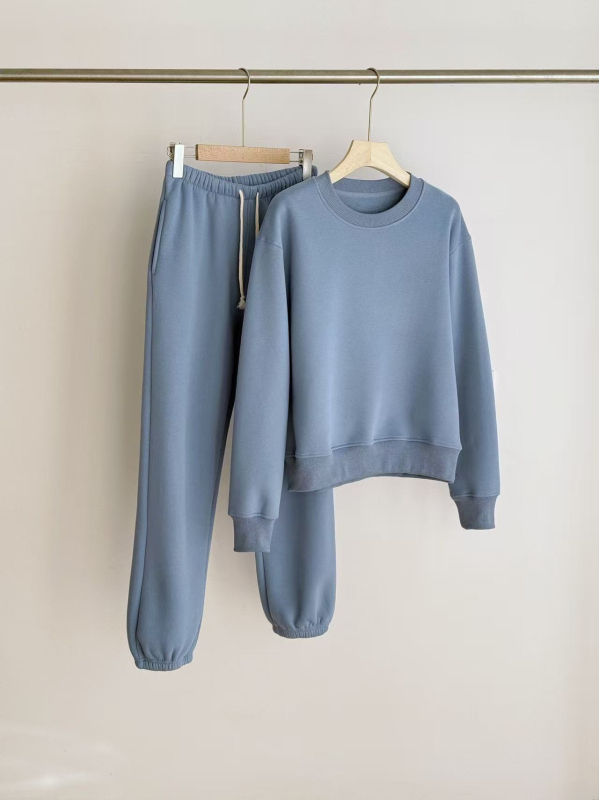 Ženski casual set s flisom, 95% pamuka, top i hlače, jesen-zima 2025