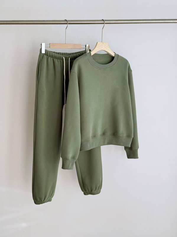 Ženski casual set s flisom, 95% pamuka, top i hlače, jesen-zima 2025