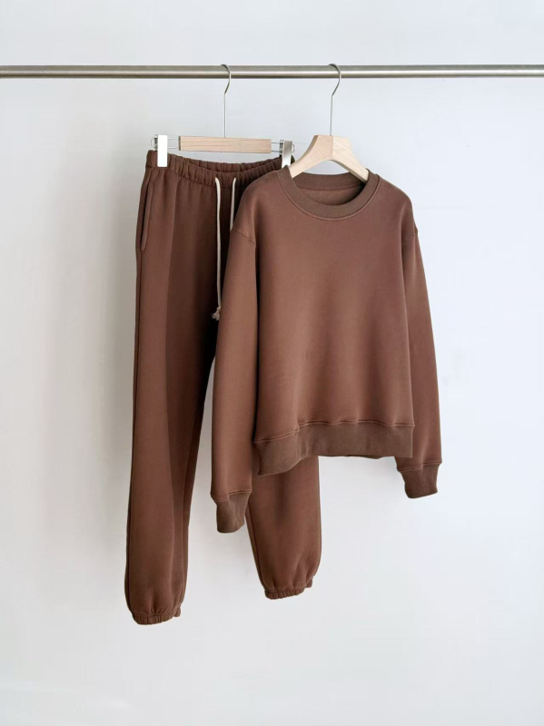 Ženski casual set s flisom, 95% pamuka, top i hlače, jesen-zima 2025