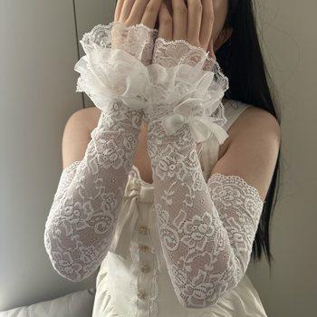 Francuske svadbene mrežaste rukavice s dugim čipkastim rukavima - elegantan, seksi stil za žene