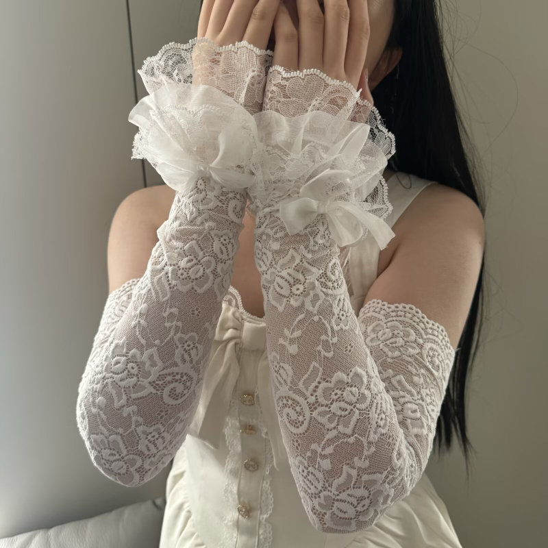 Francuske svadbene mrežaste rukavice s dugim čipkastim rukavima - elegantan, seksi stil za žene