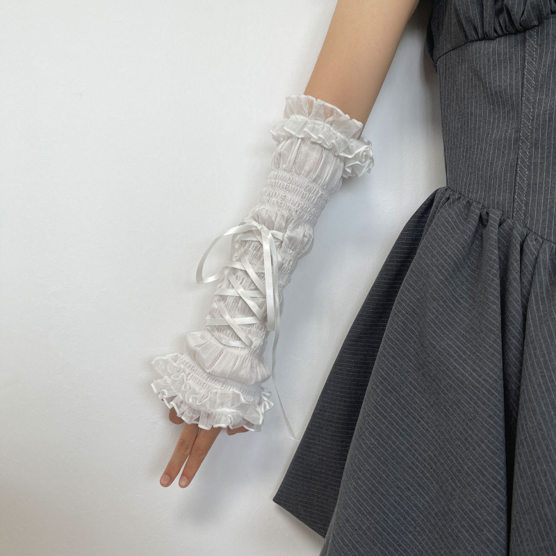 Ženske duge rukavice s čipkastim rubom i remenom, japanski Lolita stil, od pamuka