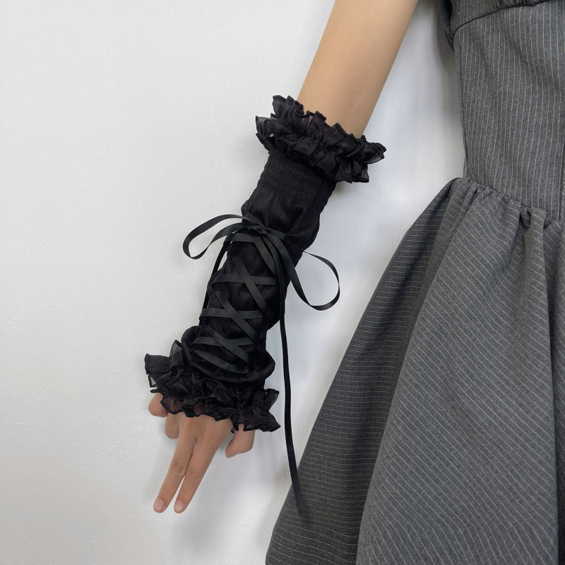 Ženske duge rukavice s čipkastim rubom i remenom, japanski Lolita stil, od pamuka