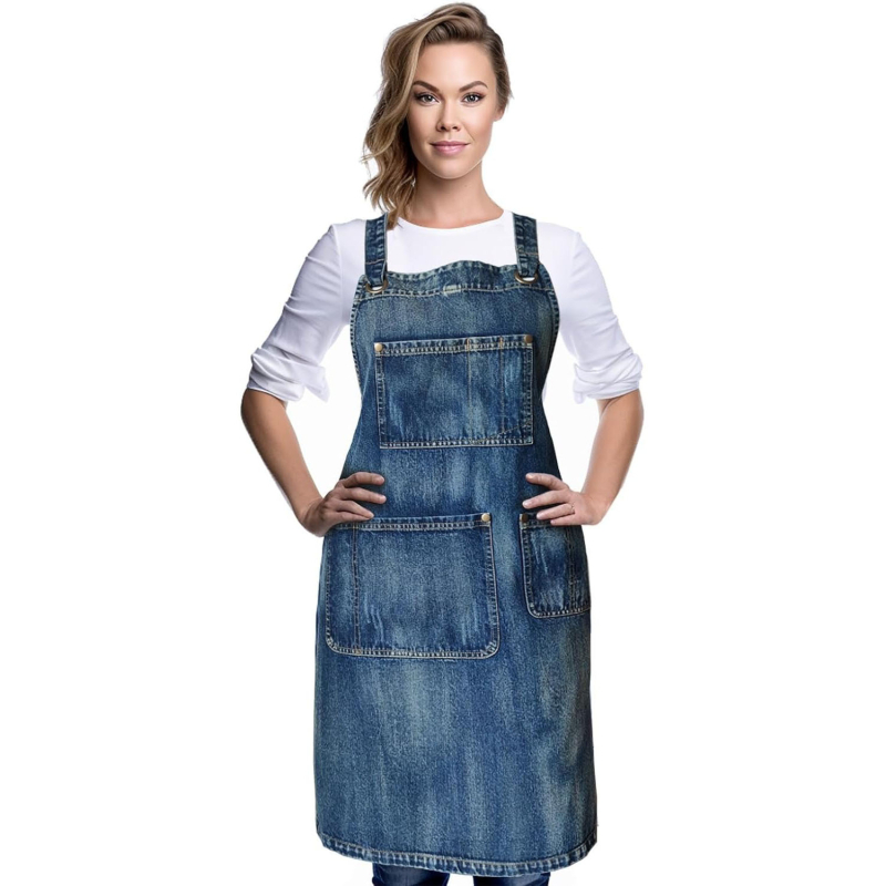 Denim fartuh bez rukava, otporan na mrlje, jednofarbni, univerzalna veličina, za umjetničko atelje, manikuru i kuhinju