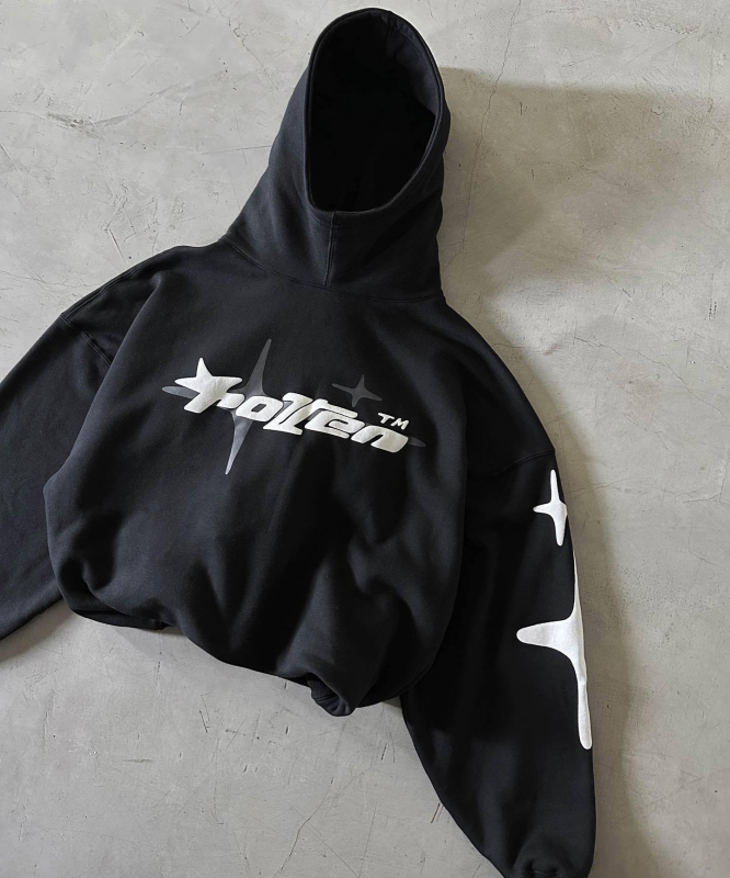Američki street style udoban hoodie s kapuljačom za muškarce i žene, Y2K print zvijezda i slova, casual dizajn s visokim ovratnikom, poliester-spandeks mješavina