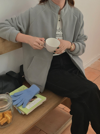 Ženski debeli fleece kardigan s zatvaračem i stojećim ovratnikom, korejskog stila, ležerna majica