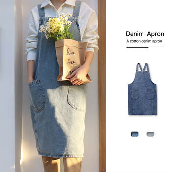 Kuhinjska pregača u japanskom stilu, pamuk-kanvas, oprani denim efekt, bez rukava, jednobojna, jedna veličina