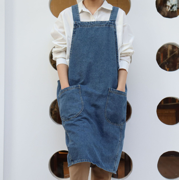 Kuhinjska pregača u japanskom stilu, pamuk-kanvas, oprani denim efekt, bez rukava, jednobojna, jedna veličina