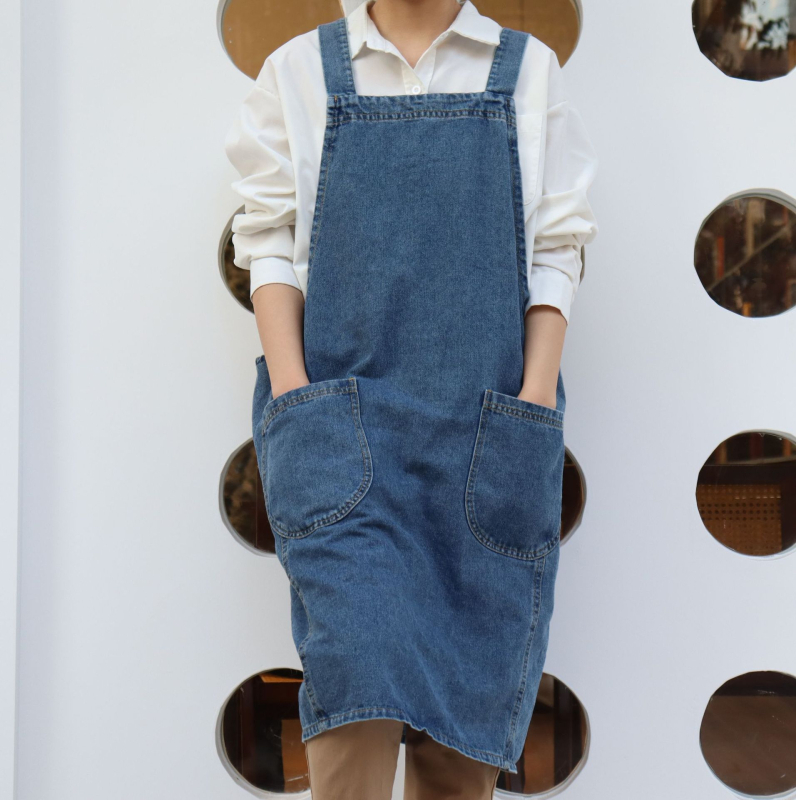 Kuhinjska pregača u japanskom stilu, pamuk-kanvas, oprani denim efekt, bez rukava, jednobojna, jedna veličina