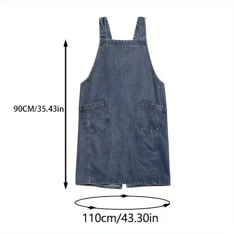 Kuhinjska pregača u japanskom stilu, pamuk-kanvas, oprani denim efekt, bez rukava, jednobojna, jedna veličina