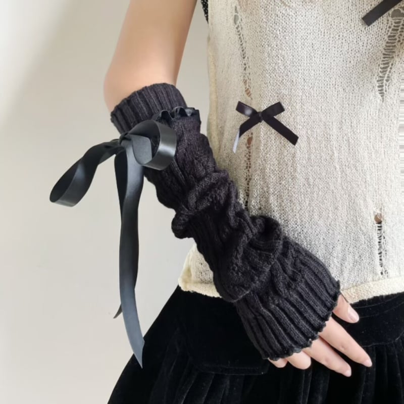 Slatke narukvice za ruke s mašnicom, tople pletene rukavice bez prstiju, japanski stil