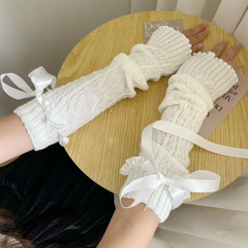 Slatke narukvice za ruke s mašnicom, tople pletene rukavice bez prstiju, japanski stil