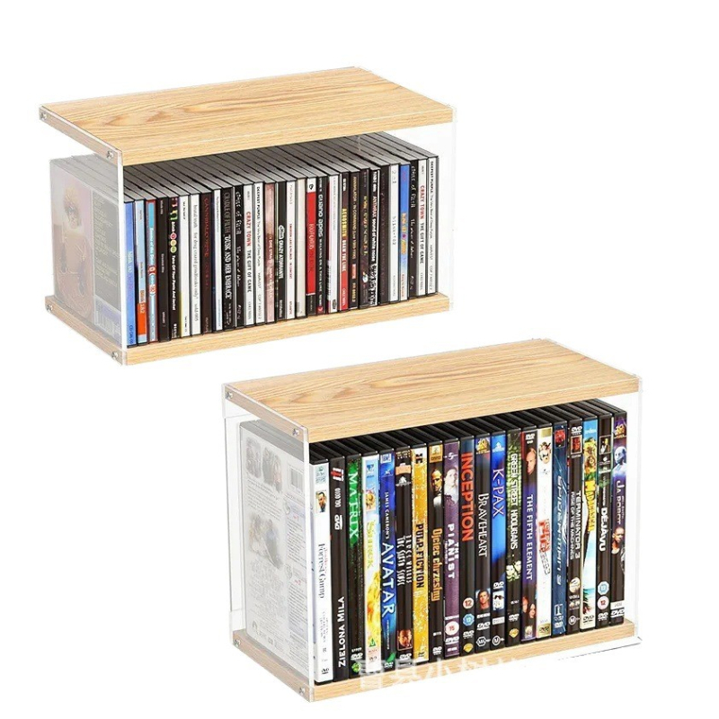 Kutija za pohranu ploča od akrila i drveta – stolni organizator za vinilne ploče, DVD-ima i kazetama, s velikim kapacitetom
