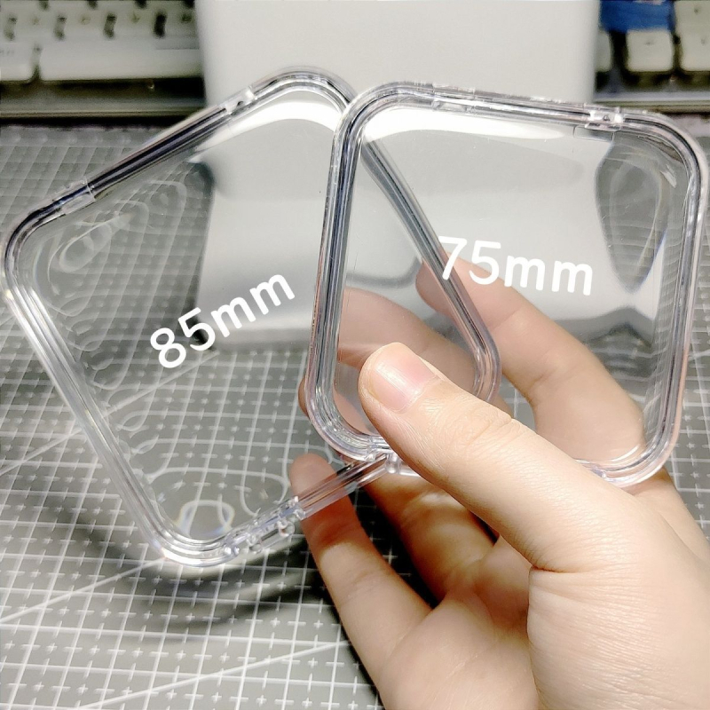 Prozirna akrilna kvadratna kutija za odlaganje znački s poklopcem za prikaz, 65 mm i 75 mm