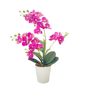 Umjetna Phalaenopsis orhideja u posudi od ratana i kamena, 21 cvjetova, dekorativni bonsai za dom i ured