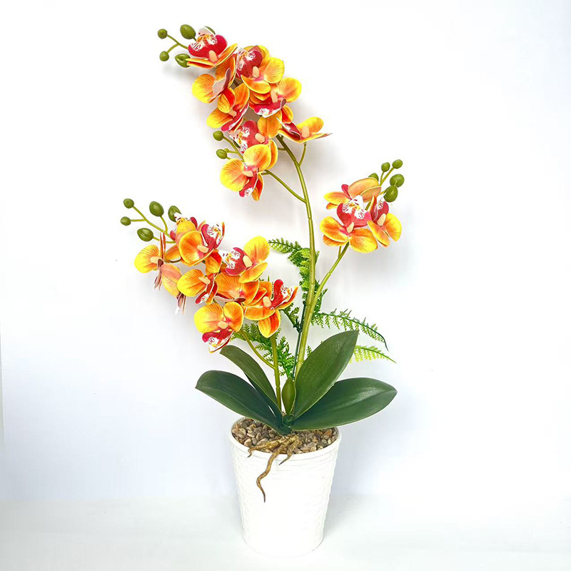 Umjetna Phalaenopsis orhideja u posudi od ratana i kamena, 21 cvjetova, dekorativni bonsai za dom i ured
