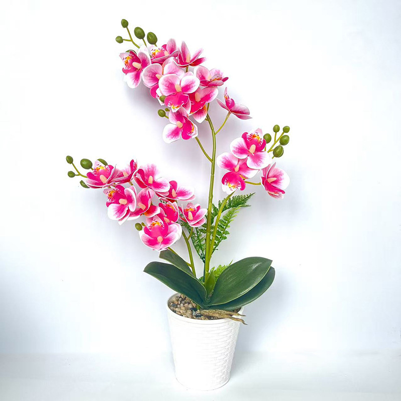 Umjetna Phalaenopsis orhideja u posudi od ratana i kamena, 21 cvjetova, dekorativni bonsai za dom i ured