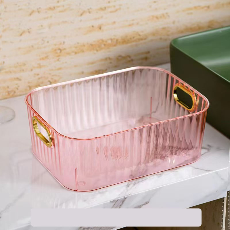 PET kutija za kozmetiku na stolnu površinu s akrilnim završetkom, svestran organizator za kozmetiku, odjeću i sitnice, dimenzije 27×20×10 cm.