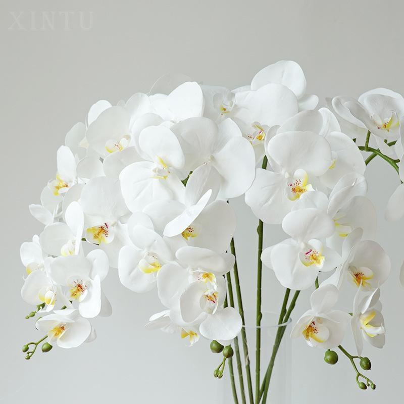 Bijela umjetna Phalaenopsis s devet glavama, tekstura 3D ispisa, elegantan dom i svadbena dekoracija