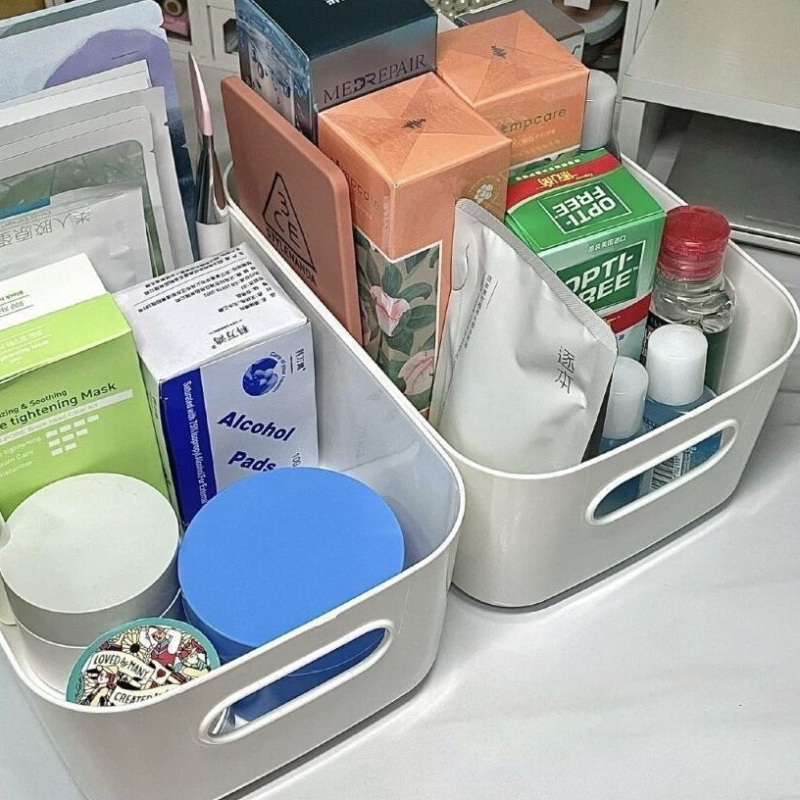 Bijeli stolni kutija za pohranu od plastike, pravokutnog oblika, za kozmetiku i grickalice, kuhinja, moderni minimalistički stil, velika kapaciteta