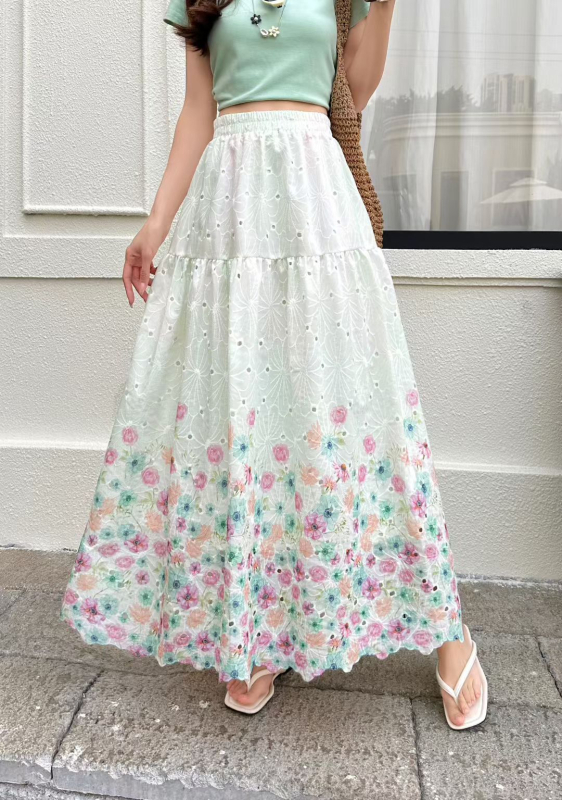 Korejski stil – elegantna i romantična cvjetna midi suknja za proljeće, slobodan kroj, laskajući siluetu.