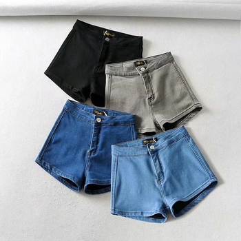 Džins kratke hlače s visokim strukom, rastezljive, uskog kroja, proljeće–ljeto, za žene