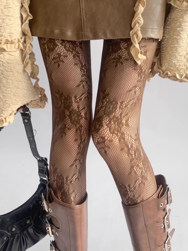 Čipkaste najlonke s jacquard mrežom – seksi mrežaste najlonke za žene