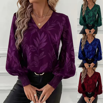 Ženska bluza s dugim rukavima, retro otisak, širok kroj, V-izrez, poliester, jesen–proljeće