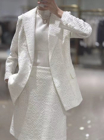 Čipkasti kostim sa sakoom i suknjom, 26 novih stilova, elegantan prorezani žakard
