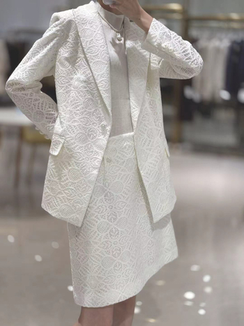 Čipkasti kostim sa sakoom i suknjom, 26 novih stilova, elegantan prorezani žakard