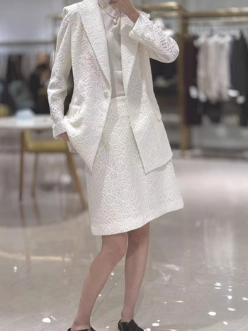 Čipkasti kostim sa sakoom i suknjom, 26 novih stilova, elegantan prorezani žakard