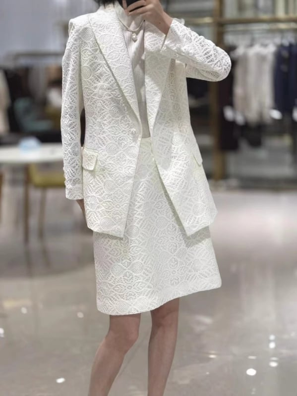 Čipkasti kostim sa sakoom i suknjom, 26 novih stilova, elegantan prorezani žakard