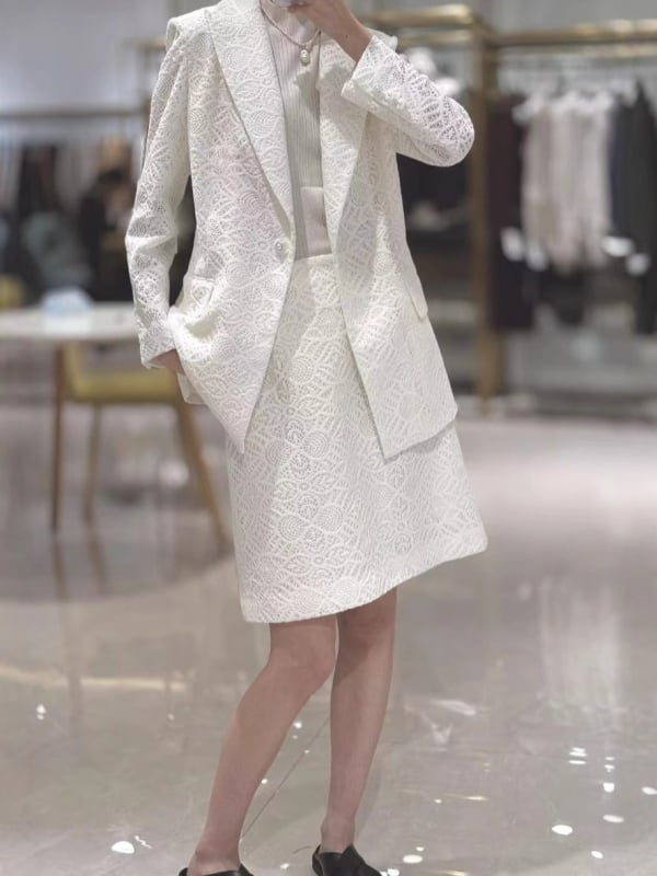 Čipkasti kostim sa sakoom i suknjom, 26 novih stilova, elegantan prorezani žakard