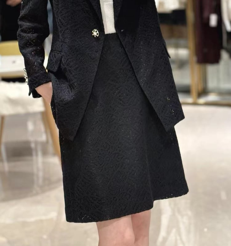 Čipkasti kostim sa sakoom i suknjom, 26 novih stilova, elegantan prorezani žakard