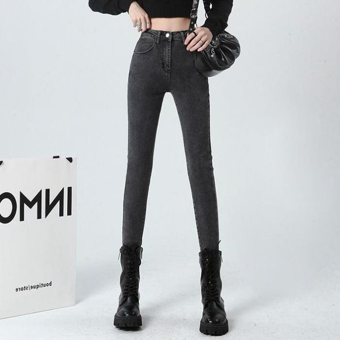 Ženske skinny traperice s visokim strukom, denim, korejski stil, za proljeće i jesen