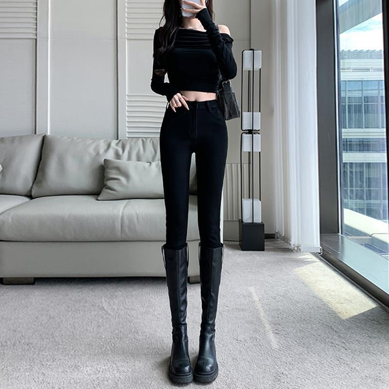 Ženske skinny traperice s visokim strukom, denim, korejski stil, za proljeće i jesen