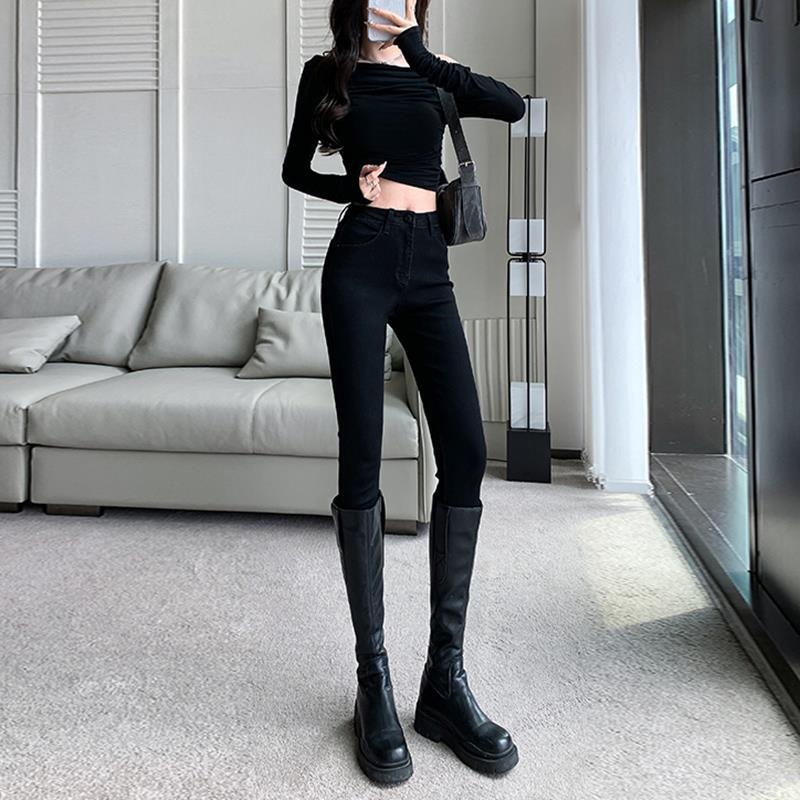 Ženske skinny traperice s visokim strukom, denim, korejski stil, za proljeće i jesen